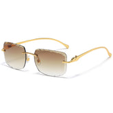 (6 PACK) Wholesale Sunglasses New Arrival Rimless Metal Cut Edge Unique Trendy Hip Hop Street 2025 - BulkSunglassesWholesale.com - Gold Frame Gradient Tea